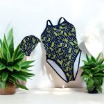 مایو زنانه اسلیپ بندی طرح دار ضد کلر به همراه کلاه